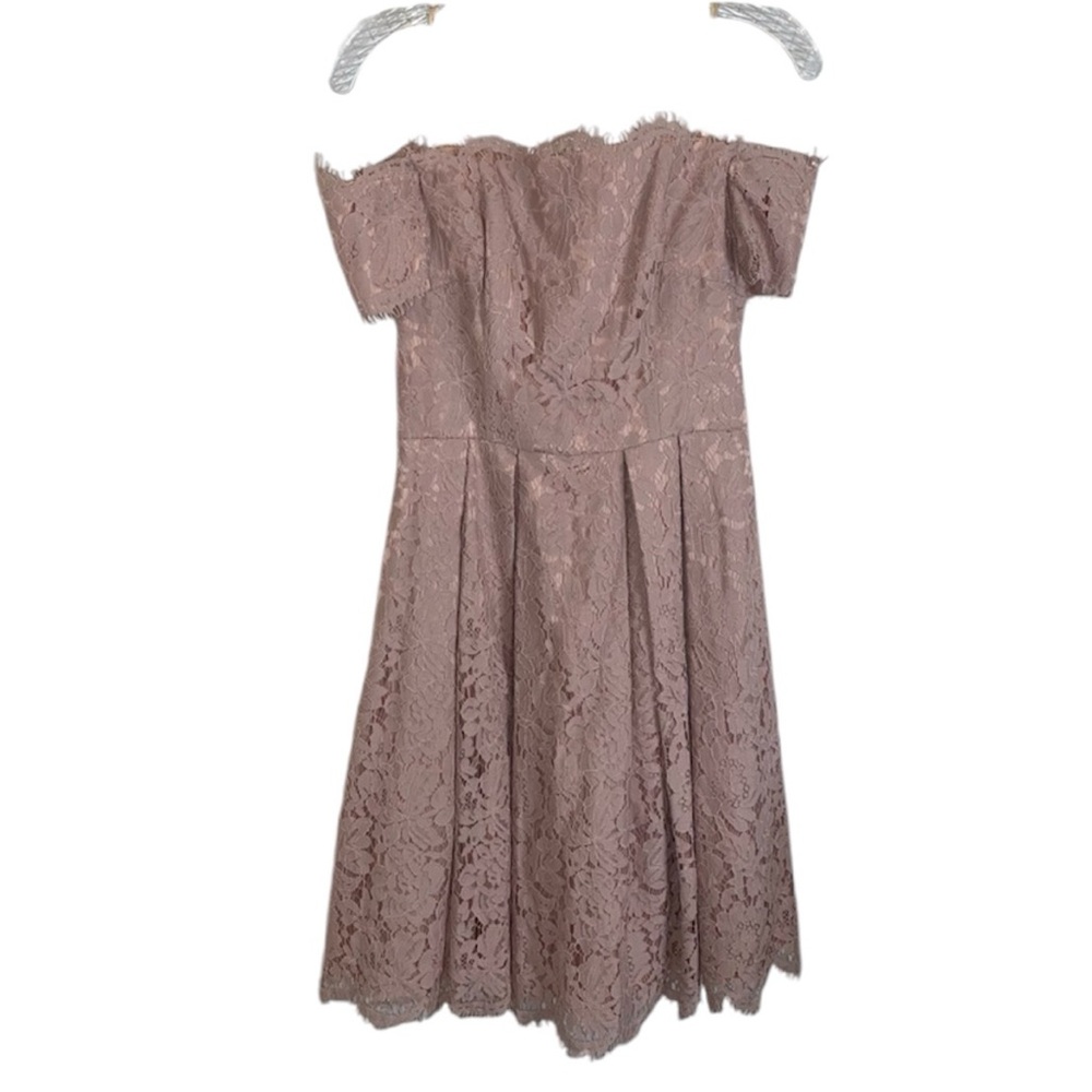 ELIZA J PINK OFF THE SHOULDER EMBELLISHED LACE FIT AND FLARE DRESS SIZE 6